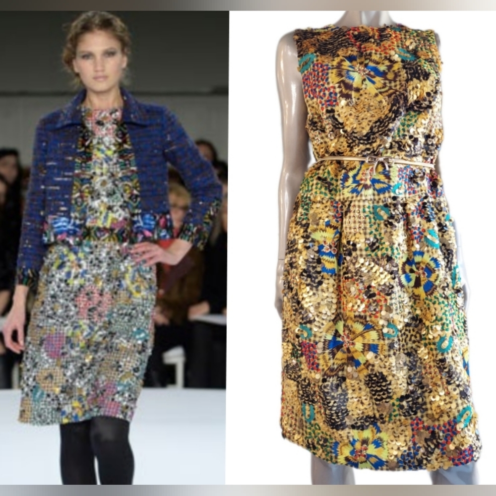 $5,200 OSCAR DE LA RENTA EXQU SILK GOLDEN BEAD EMBROID RUNWAY DRESS 8